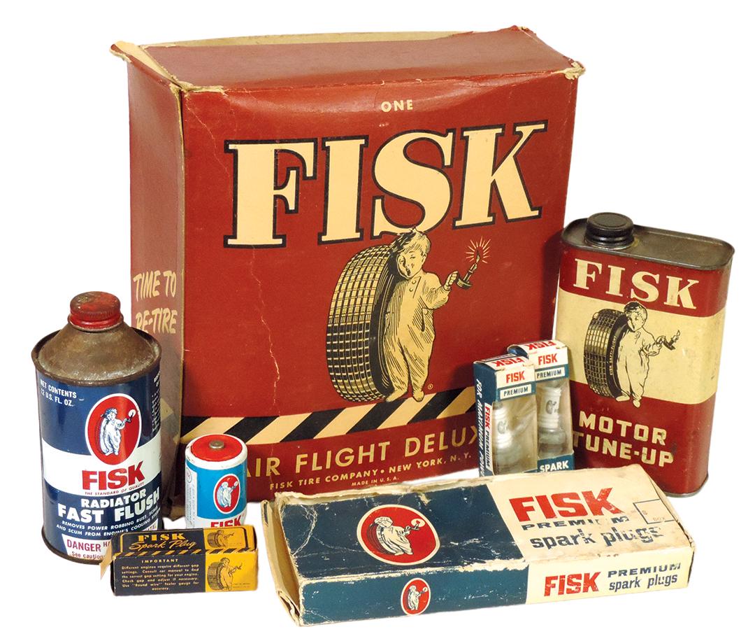 Fisk Brand Products (7), Air Flight Deluxe 7.00-16 tube NOS in box, 3 NOS spark plugs, radiator (1 of 1)