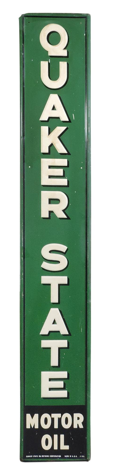 Sign, Quaker State Motor Oil, self-framed SS metal, marked G-455, VG to VG+ cond w/scuffs, bruised (1 of 1)
