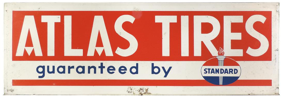 Tire Display Rack, Standard Atlas Tires, DSM header, short flange on top & bottom, c.1960s, Good-VG (1 of 2)