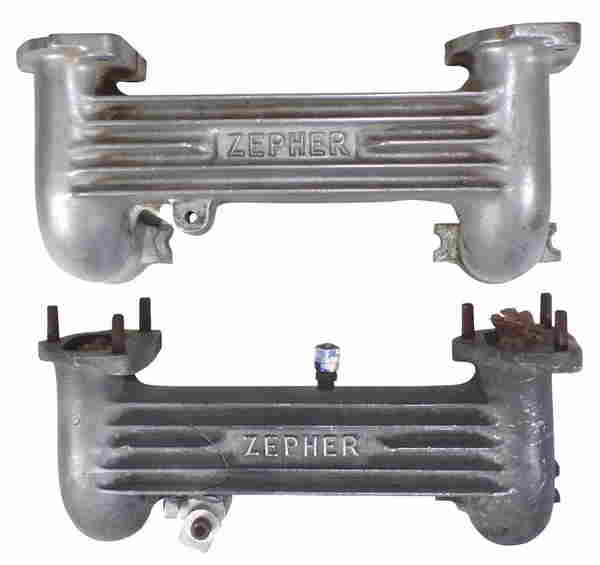 Intake Manifolds (2), 4 cyl Flathead Ford Zepher, dual 2 bbl intakes