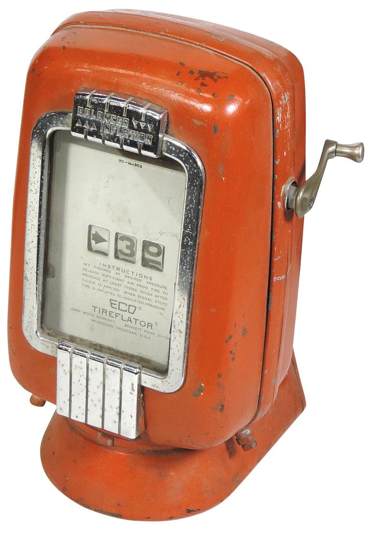 Tireflator, ECO Model 97, c.1950, w/flange for wall or column mount, missing hose mount bracket, (1 of 2)