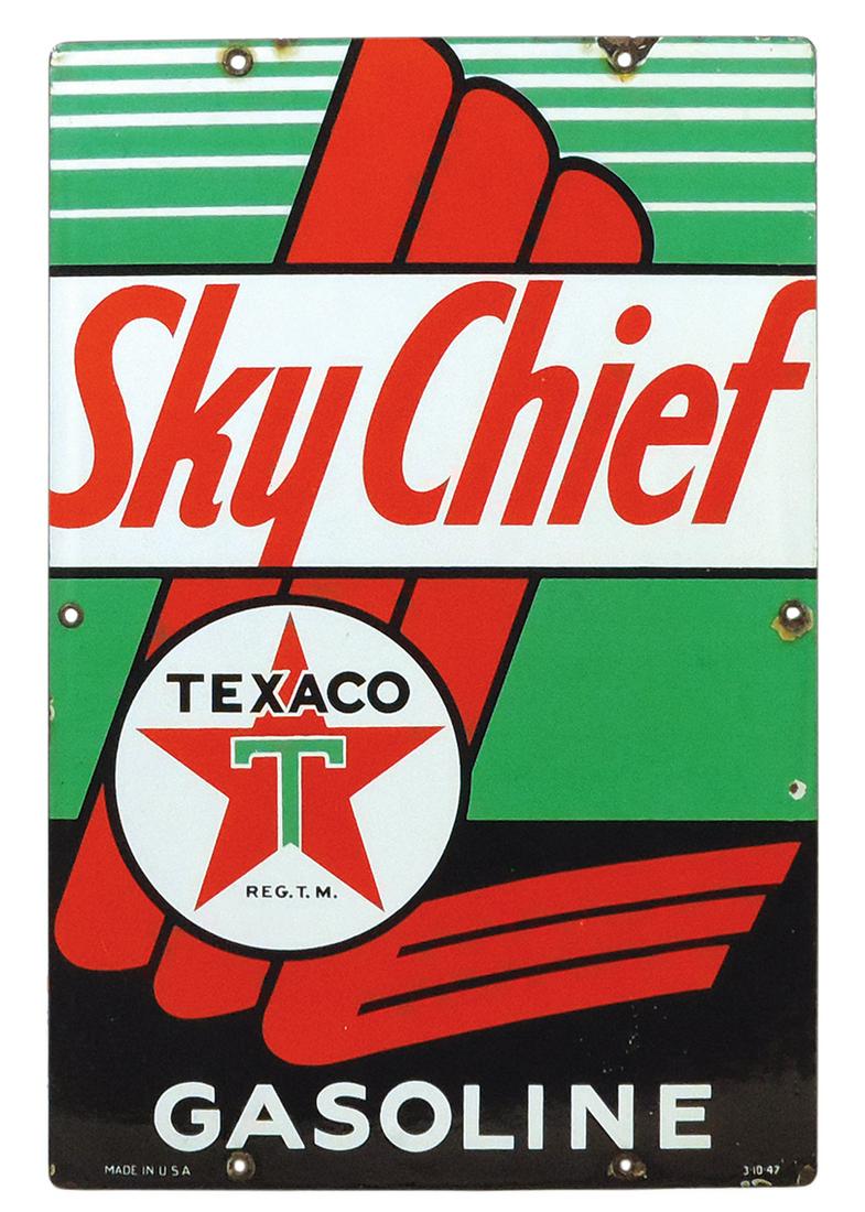Pump Plate, Texaco Sky Chief, porcelain on steel, mkd 3-10-47, VG cond & gloss noting chips at mount (1 of 1)