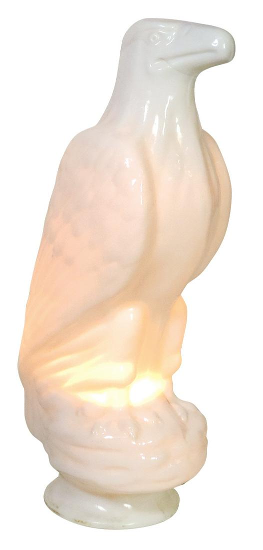 Gasoline Globe, White Eagle Mascot, 1pc milk glass w/blunt nose, Exc cond, 21"H w/6"fitter. (1 of 3)