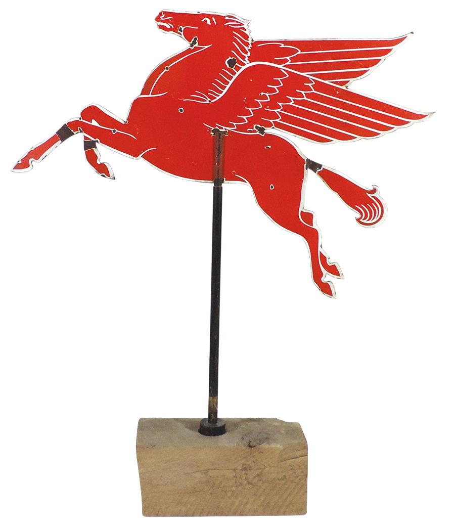 Sign, Pegasus, DSP diecut on stand, nice smaller size at 21"H x 31.5"W, both sides show chips & old (1 of 2)