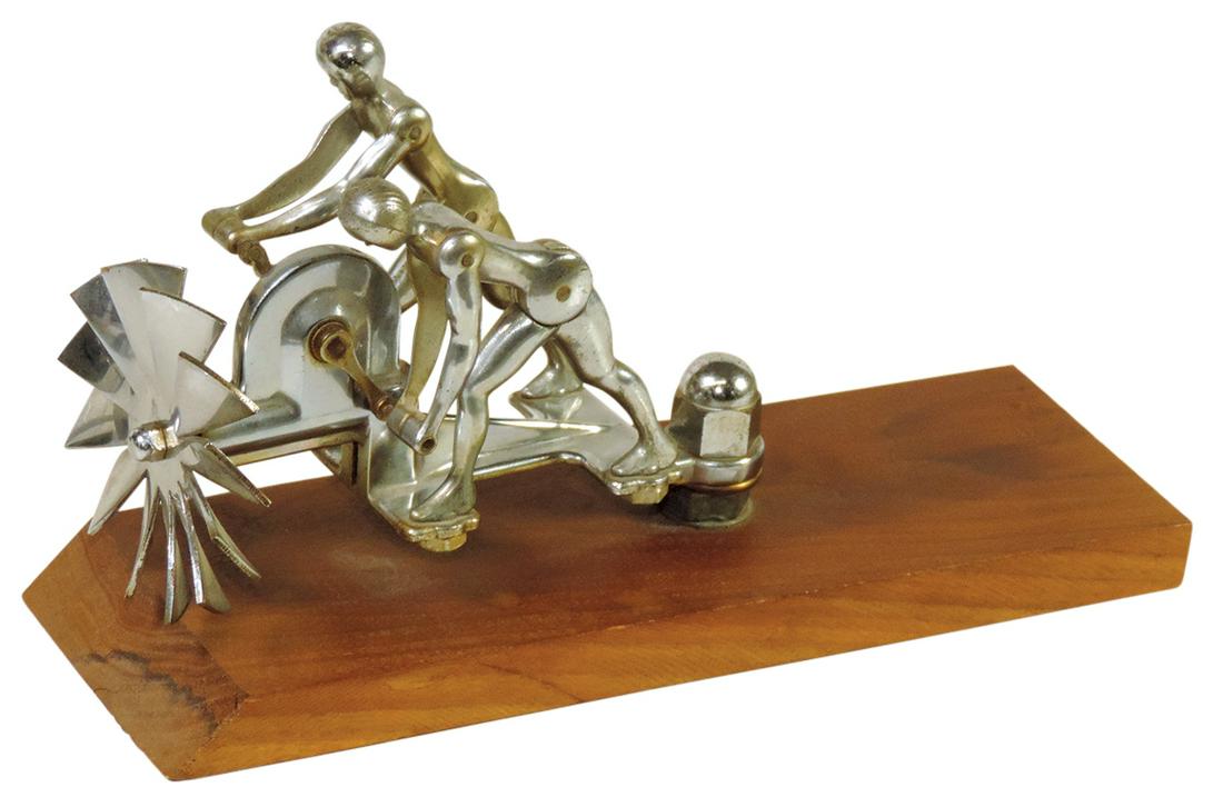 Automobilia, Rare "Liberty Twins Mascot", chrome plated brass sculpture mfgd by Action Ornament Co, (1 of 6)