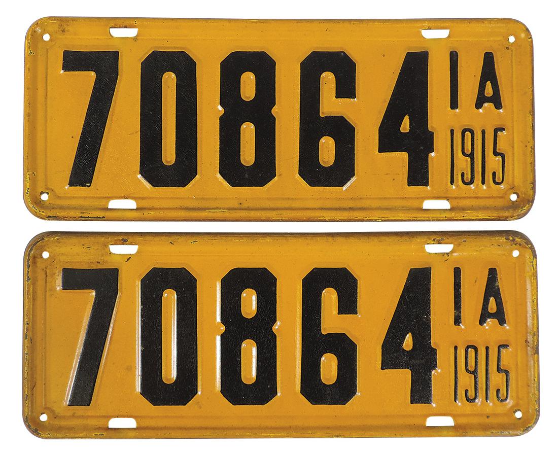 License Plates (2), Iowa, c.1915, metal, VG+ orig cond. (1 of 1)