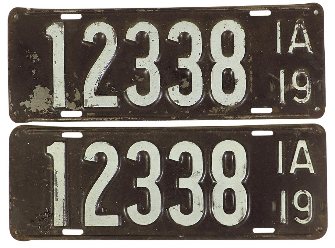 License Plates (2), Iowa, c.1919, metal, Good orig cond. (1 of 1)