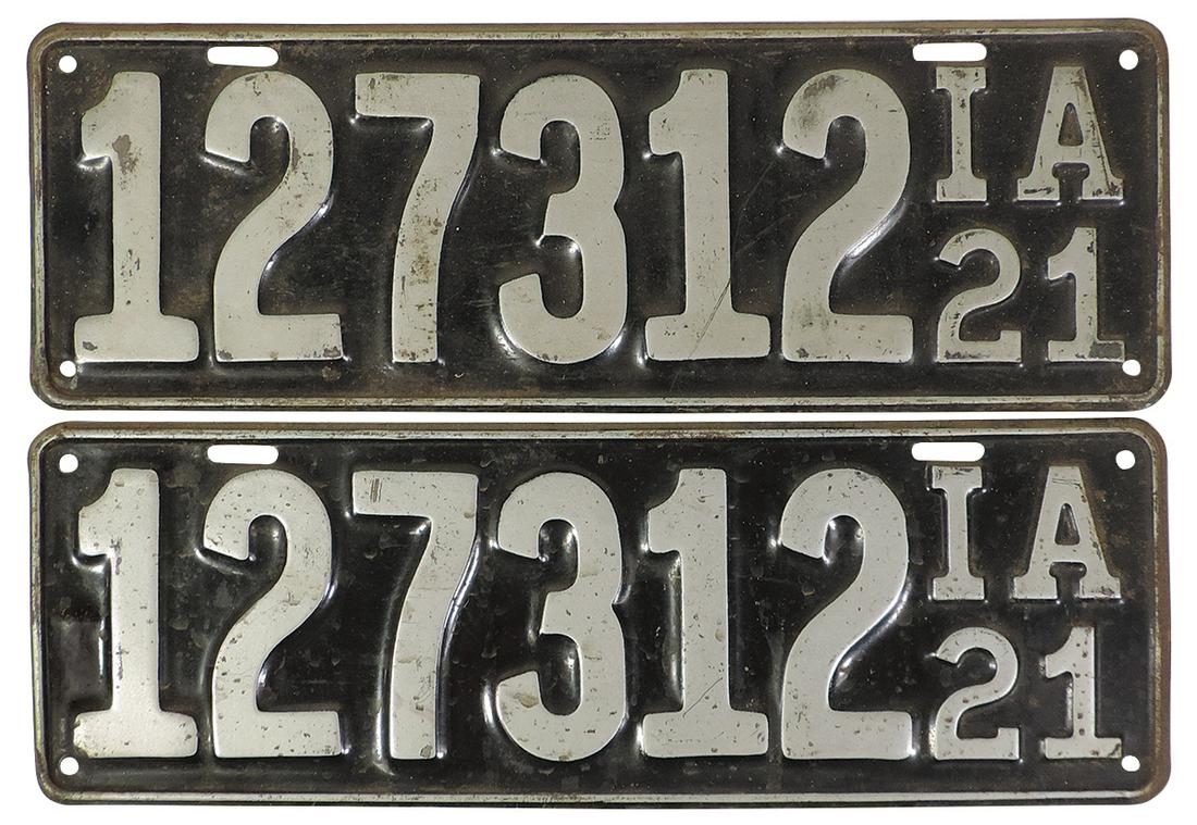 License Plates (2), Iowa, c.1921, metal, VG orig cond. (1 of 1)