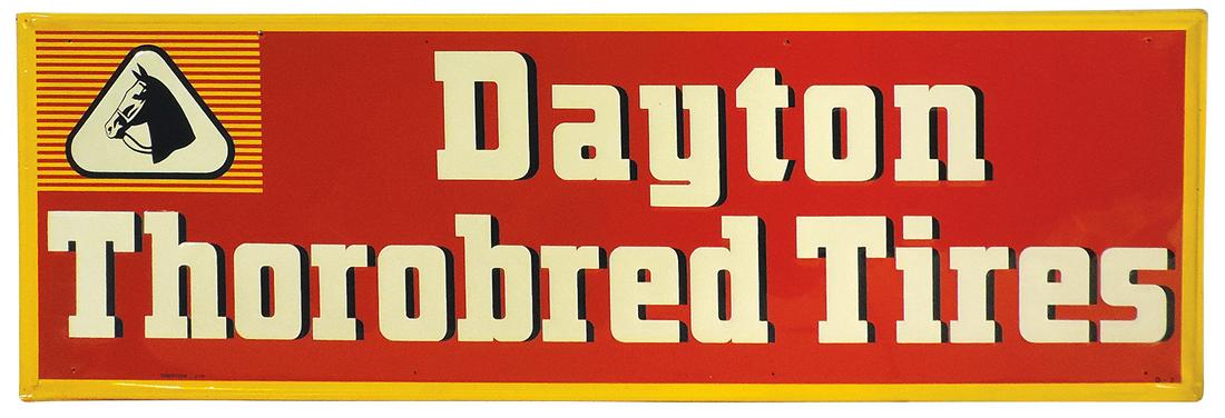 Sign, Dayton Thorobred Tires, marked Robertson 2-59, self-framed embossed metal w/horse head logo, (1 of 1)