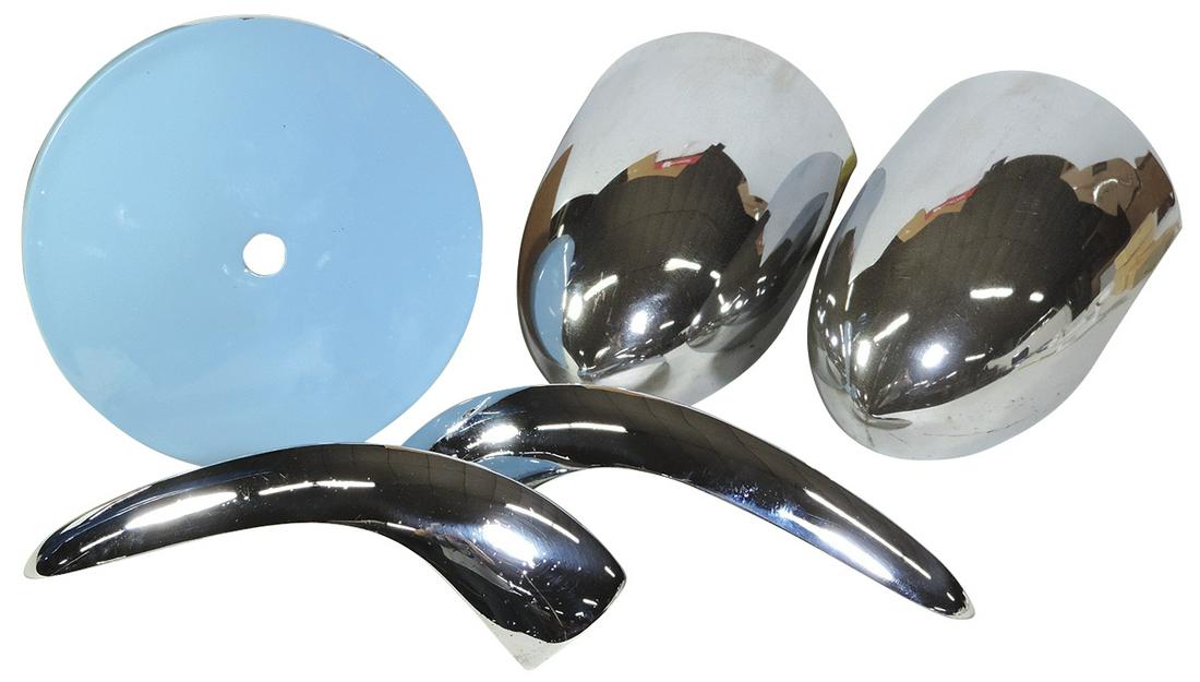 Packard parts (5), 2 Packard 1955-56 bullet bumperettes, pr NOS bumper guards & continental kit (1 of 1)