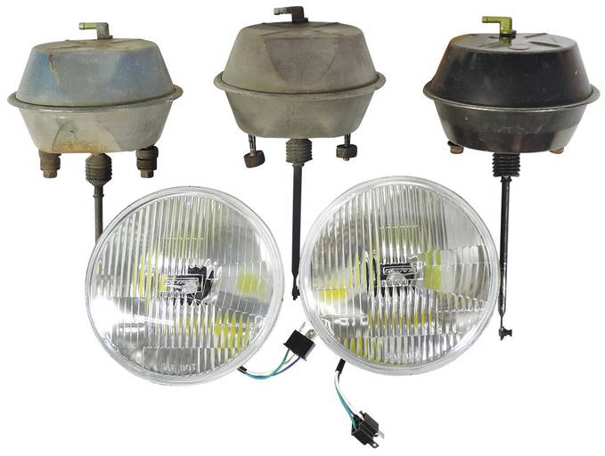 Ford Parts (5), 196971, 3 vacuum headlight cover actuators (1 NOS) & 2