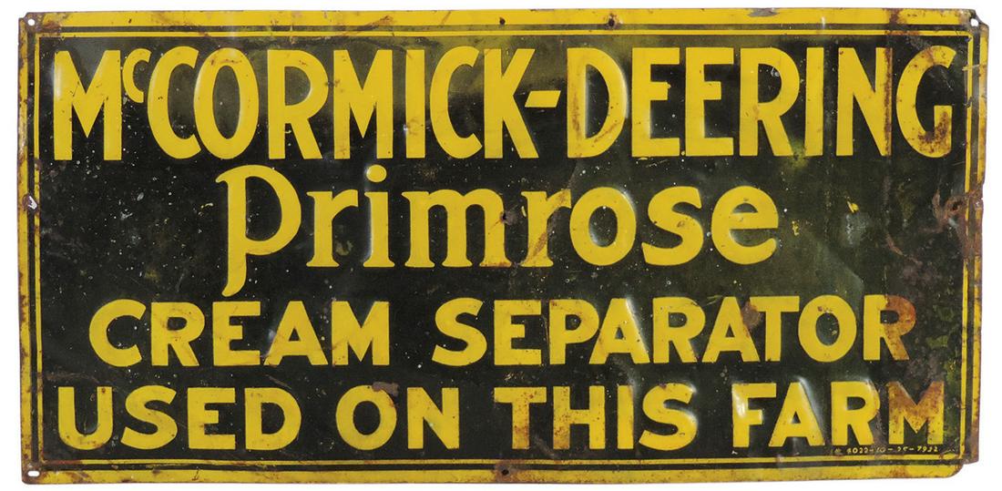 Sign, McCormick-Deering Primrose Cream Separator, embossed metal dated 1932, Good cond w/some rust, (1 of 1)