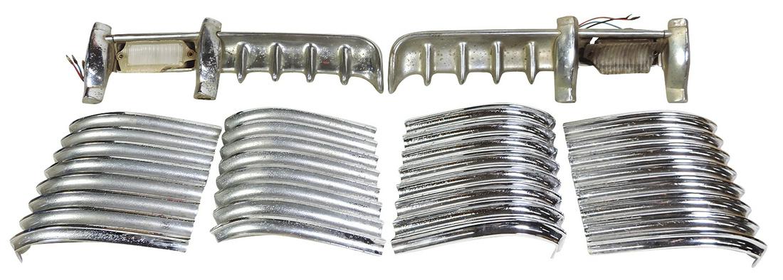 Packard parts (6), 1953-54 front grille trim (2 sets) & pr courtesy side lights, VG cond, largest: Packard parts (6), 1953-54 front grille trim (2 sets) & pr courtesy side lights, VG cond, largest 16"L.
