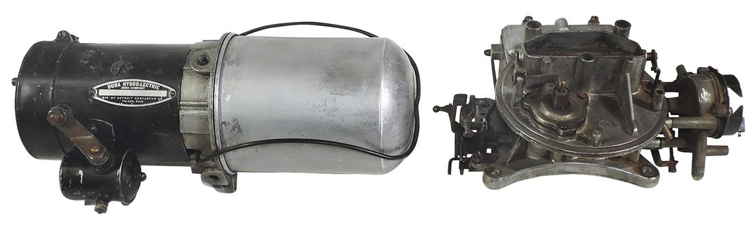 Packard parts (2), 1953-54 convertible top pump by Dura Hydro-lectric & 1953 carburetor, VG untested (1 of 2)