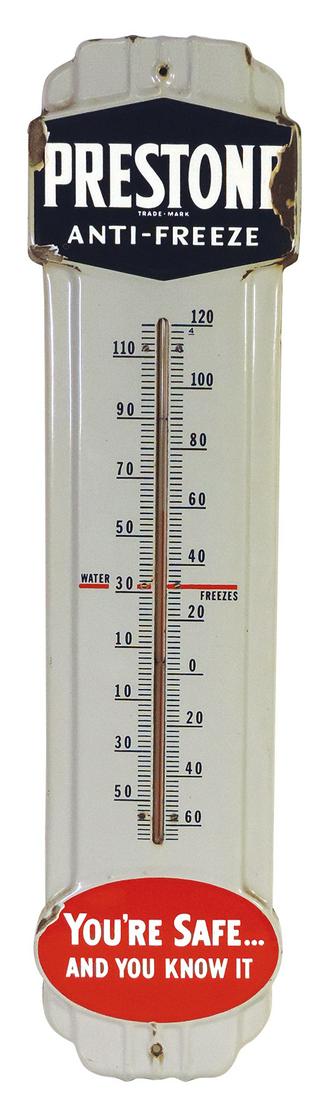 Thermometer, Prestone Anti-Freeze, porcelain, Good+ to VG working cond w/scattered losses, 36"H x (1 of 1)