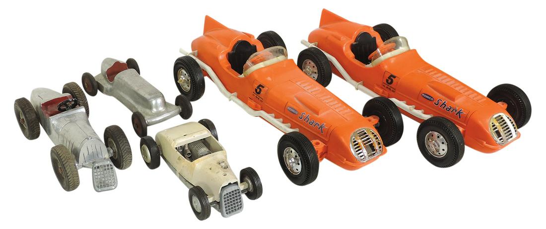 Toy Racers (5), 2 Remco B-O Sharks & 3 die-cast, one w/engine marked Cameron Precision, Good (1 of 1)