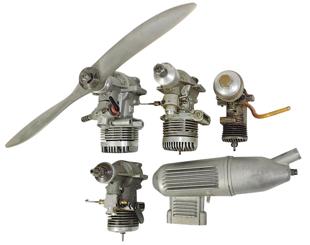 Toy Model Engines (5), GP 61, Saturno 51 & 56, Hope 19 & unmarked cast alum tank, VG cond, largest (1 of 1)