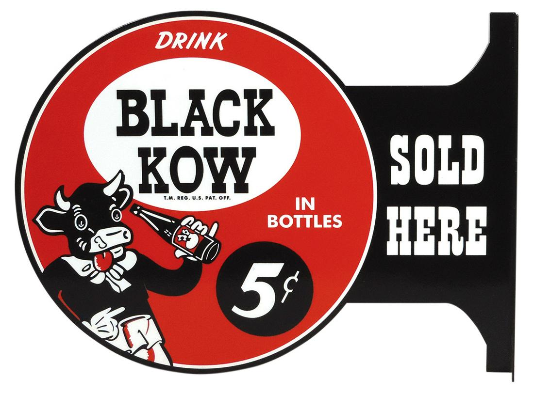 Sign, Soda Fountain Black Kow in Bottles, 5 Cents, contemporary double-sided 12 ga metal diecut (1 of 2)