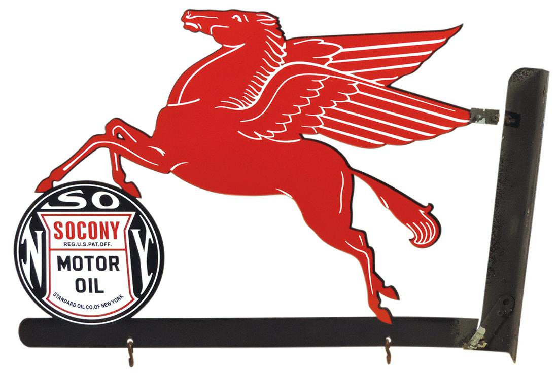 Sign, Pegasus, flange, contemporary heavy enamel paint on diecut steel w/Standard Oil of New York (1 of 2)