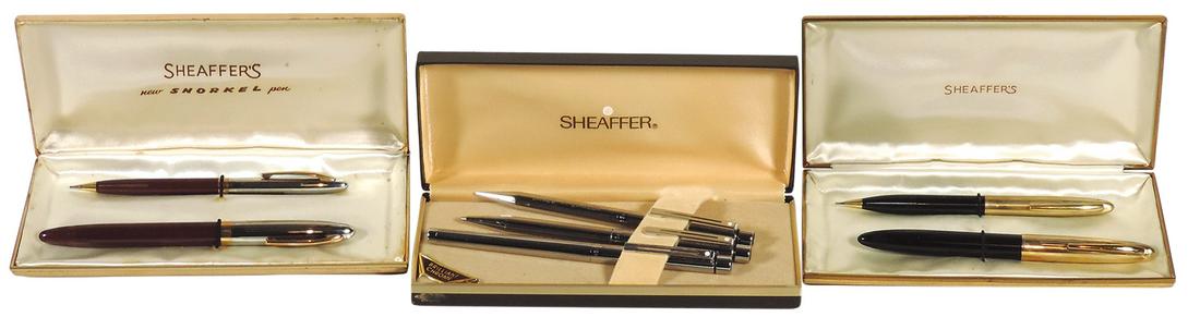 Fountain Pen & Pencil Sets (3), all Sheaffer White Dots, Targa Fountain Pen, Rollerball & Mechanical: Fountain Pen & Pencil Sets (3), all Sheaffer White Dots, Targa Fountain Pen, Rollerball & Mechanical Pencil in Brilliant Chrome, personalized James F. Lawler (S. Dakota State Senator), Black Sentinel 
