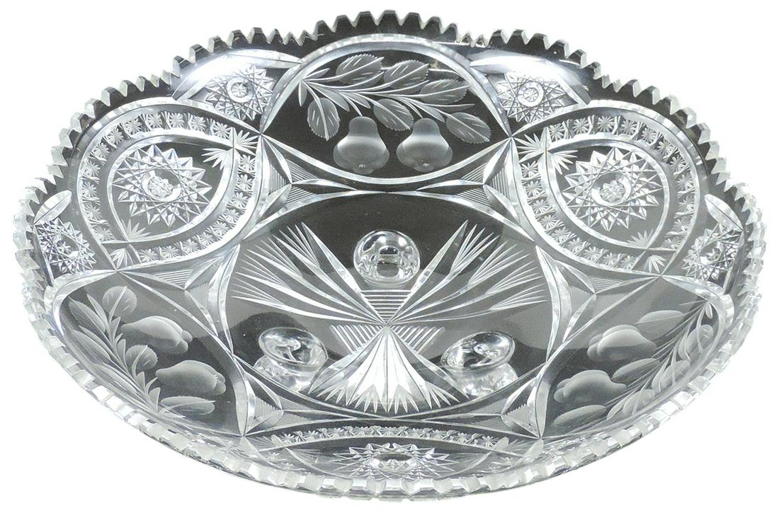 Cut Glass Footed Tray, American Brilliant gravic pears & hobstar rosettes in alternating: Cut Glass Footed Tray, American Brilliant gravic pears & hobstar rosettes in alternating intersecting arches w/fan cut base, Exc cond, 14"Dia.