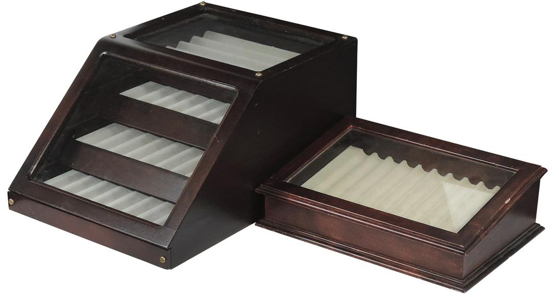 Fountain Pen Display Cases (2), mahogany 4drawer tiered retailer's