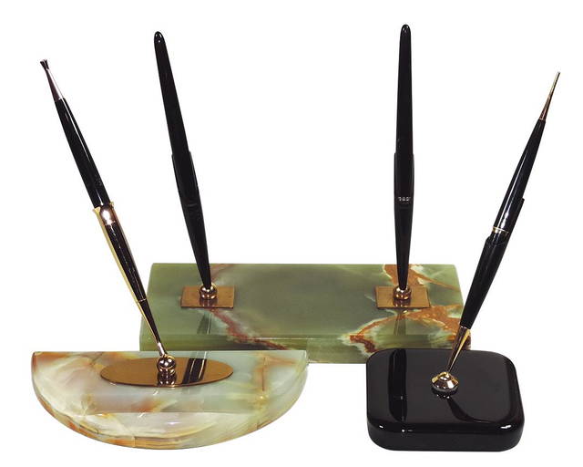 Desk Pen Sets (3), all Parker, Model 11252SP w/cream/rust marble base