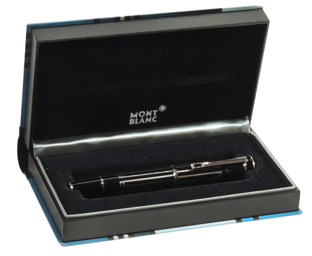 Rollerball Pen, Montblanc Writer's Edition Thomas Mann Limited Edition, Model 104321, Black Lacquer: Rollerball Pen, Montblanc Writer's Edition Thomas Mann Limited Edition, Model 104321, Black Lacquer & special inlays on barrel & cap, platinum-plated fittings & clip w/an onyx colored zircon, NOS in o