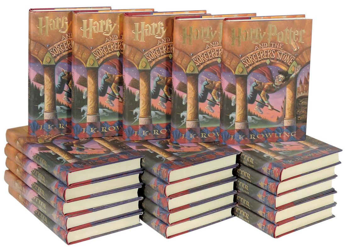 Books (20), Harry Potter And The Sorcerer's Stone by J.K. Rowling, October 1998, First American: Books (20), Harry Potter And The Sorcerer's Stone by J.K. Rowling, October 1998, First American Edition, later printing, Levine books, 309 pgs hardbound, illustrated by Mary GrandPre, w/dust jacket (P