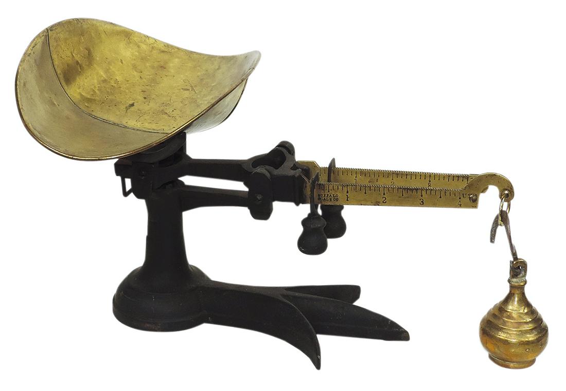 Country Store Scale, cast iron & brass countertop, mfgd by Buffalo Scale Co., VG cond, 15"L.: Country Store Scale, cast iron & brass countertop, mfgd by Buffalo Scale Co., VG cond, 15"L.