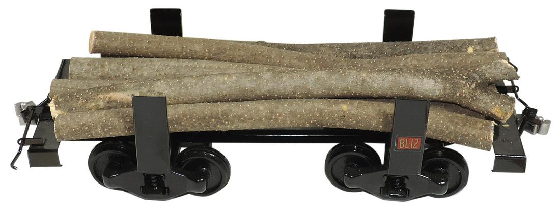 Toy Buddy L Outdoor Railroad Flat Car w/Logs, # BL-12, Exc Restored cond, 19"L.: Toy Buddy L Outdoor Railroad Flat Car w/Logs, # BL-12, Exc Restored cond, 19"L.