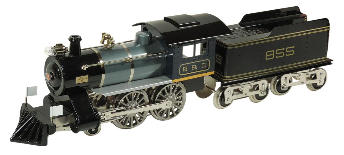 Toys, Railroad (2), Lionel Standard Gauge Engine & Tender, B & O, engine marked, "Built by Lionel: Toys, Railroad (2), Lionel Standard Gauge Engine & Tender, B & O, engine marked, "Built by Lionel Trains, Inc. 6E, 2015" w/Lionel Standard Proto-drive plate on bottom & tender marked "855", Mint cond,