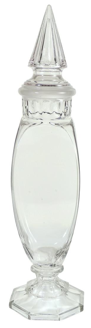 Candy Store Show Jar, Century Sample, largest one made, 4 panel on octagonal base, VG+ cond w/small: Candy Store Show Jar, Century Sample, largest one made, 4 panel on octagonal base, VG+ cond w/small nick under foot rim, 26"H.