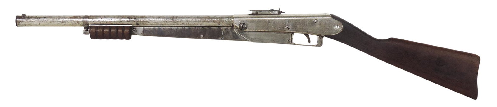 Air Rifle, Daisy Model 25 Var. 1 spring air pump, c.1914 w/straight stock, VG working cond w/light: Air Rifle, Daisy Model 25 Var. 1 spring air pump, c.1914 w/straight stock, VG working cond w/light oxidation to barrel, 37"L.