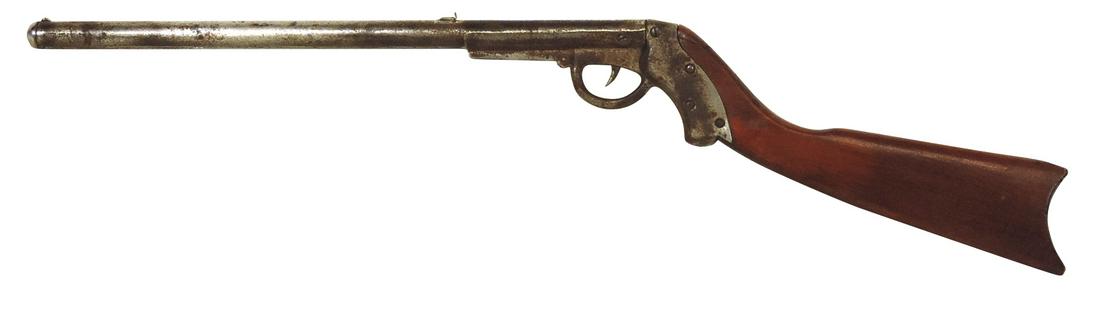 Air Rifle, King Single Shot 1904, early version, mfgd by Markham, domed muzzle cap & stamped name &: Air Rifle, King Single Shot 1904, early version, mfgd by Markham, domed muzzle cap & stamped name & pat. dates on receiver top, Good+ working cond w/oxidized barrel finish, 31"L.