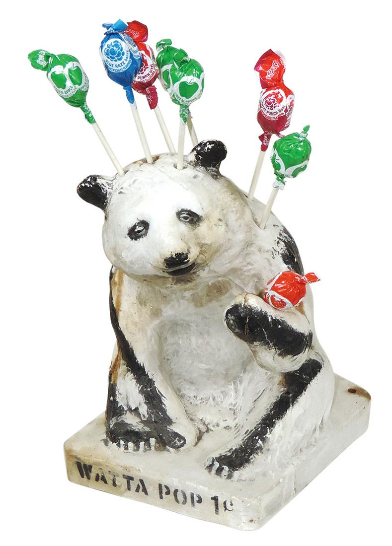 Candy Store Counter Display, Watta Pop Polar Bear sucker holder, Rare, 1 Cent, painted chalkware,: Candy Store Counter Display, Watta Pop Polar Bear sucker holder, Rare, 1 Cent, painted chalkware, Good+ cond w/some stains & glued foot repair, 7.5"H.