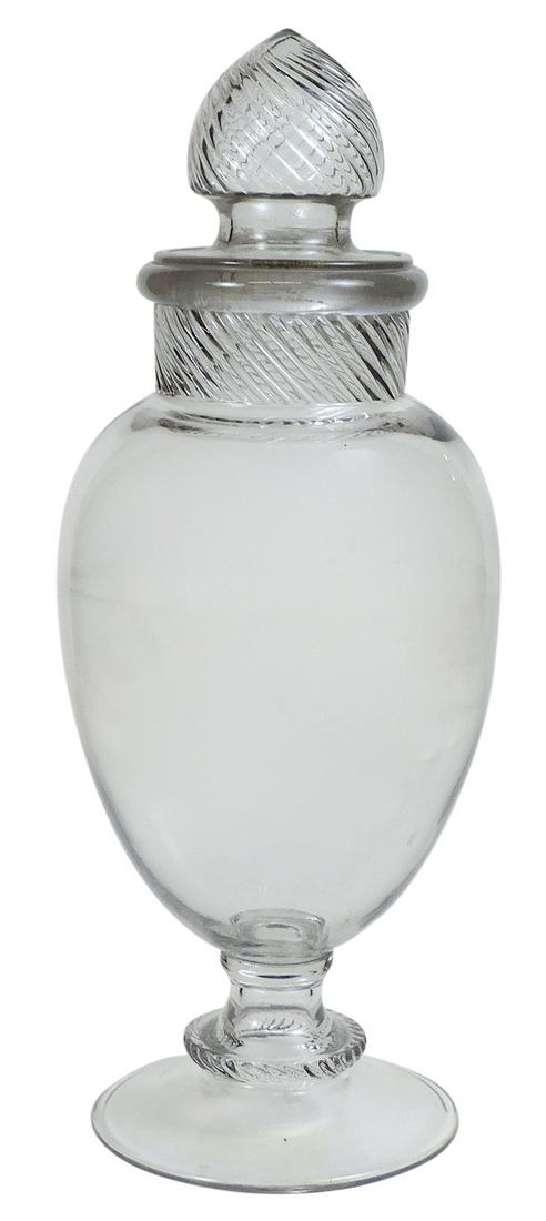 Candy Store Show Jar, Columbia, ovoid glass w/spiral pattern lid & neck, Exc cond, 20"H.: Candy Store Show Jar, Columbia, ovoid glass w/spiral pattern lid & neck, Exc cond, 20"H.