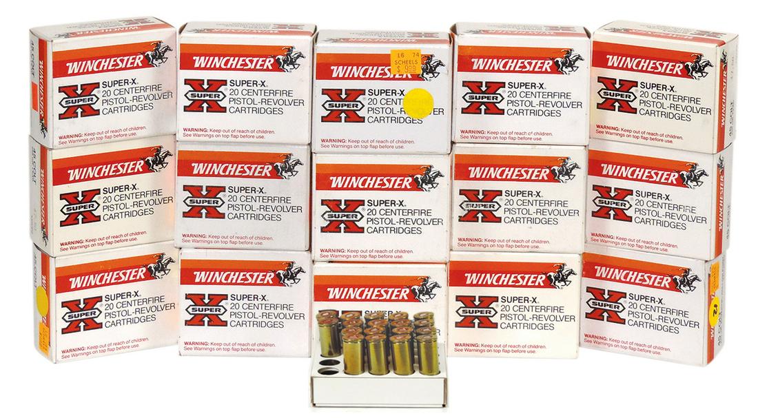 Ammunition (15 boxes), Winchester 45 Colt centerfire cartridges pistol-revolver, 20 each, New in: Ammunition (15 boxes), Winchester 45 Colt centerfire cartridges pistol-revolver, 20 each, New in Box.