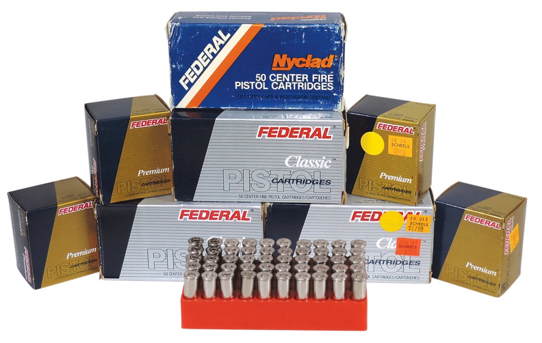Ammunition (8) boxes, 3 Federal .38 Special HV (+P), 50 rounds each, 4 Federal .38 Special (+P), 50: Ammunition (8) boxes, 3 Federal .38 Special HV (+P), 50 rounds each, 4 Federal .38 Special (+P), 50 rounds ea & 1 .38 Special semi-wadcutter, 50 rounds, New in Box, largest 5"L.