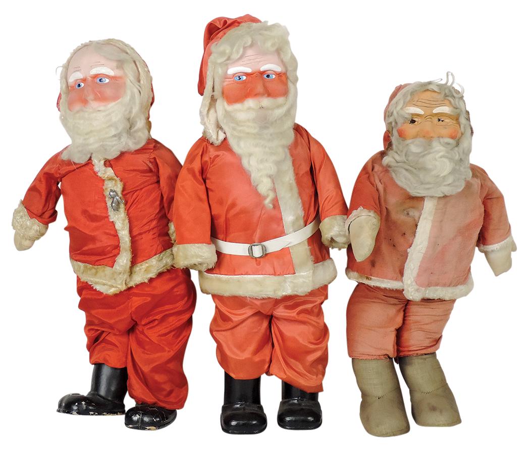 Christmas Santa Dolls (3), all w/mask faces, cloth stuffed bodies & mohair beards, all c.1940s, 1 (1 of 1)