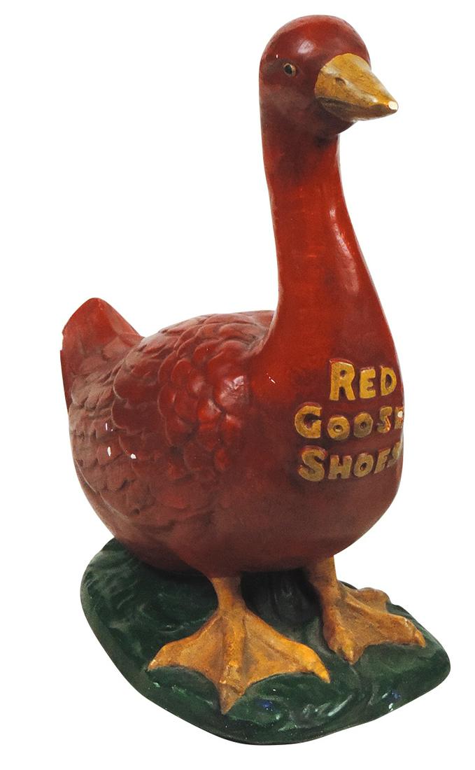 Shoe Store Advertising Figure, Red Goose Shoes, polychrome cast plaster w/embossed marquee, VG+ cond (1 of 1)
