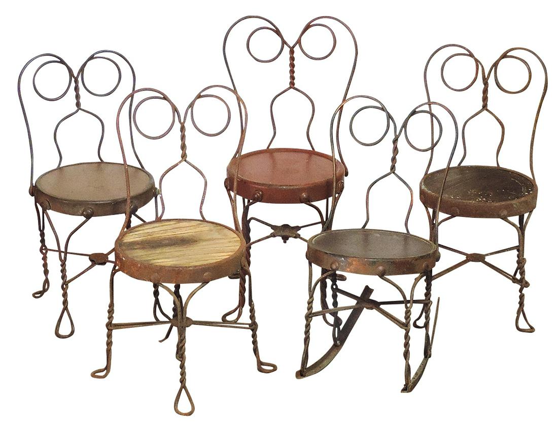 Child's Ice Cream Chairs & Rocker (5), 4 chairs & rocker w/bent wire backs & legs, all in Good+ (1 of 1)