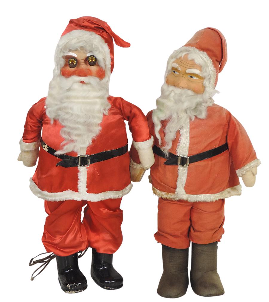 Christmas Santa Dolls (2), hand-painted mask faces w/mohair beards, c.1930s-1940s, 1st unusual (1 of 1)
