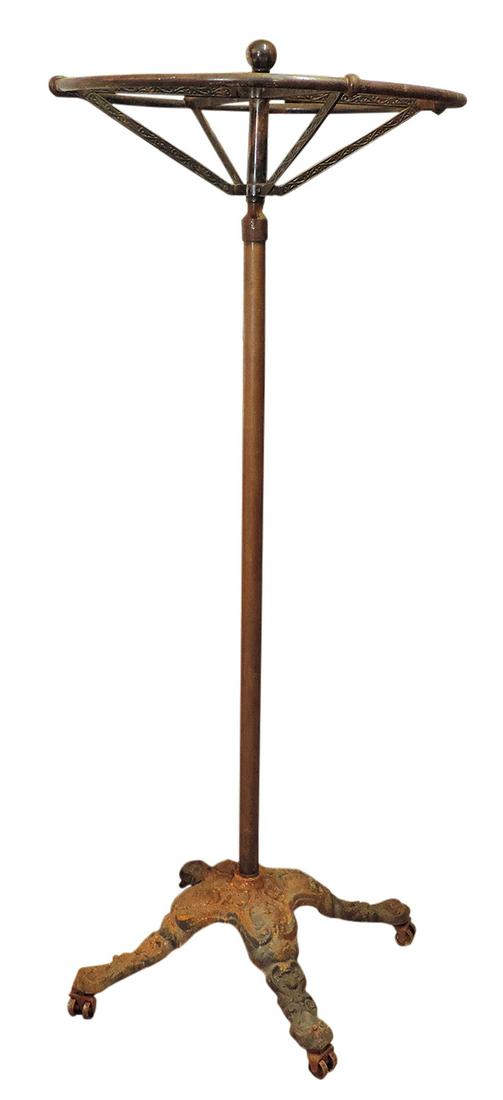 Clothing Store Garment Rack, embossed iron, bracketed hoop on brass support, Good+ cond, noting (1 of 1)