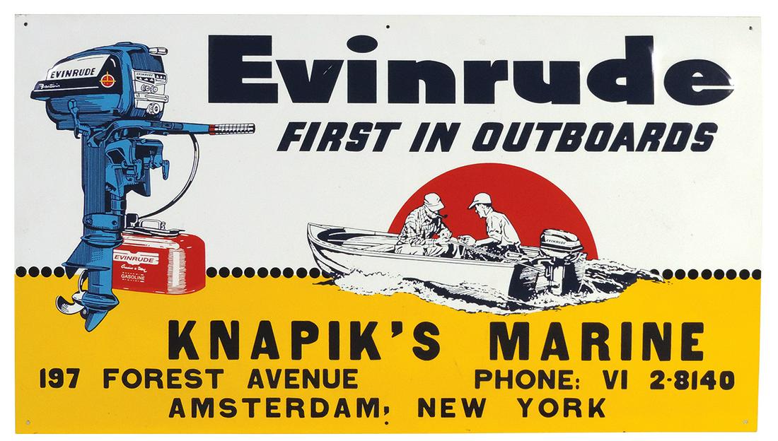 Outboard Motor Advertising Sign, Evinrude-First In Outboards, Contemporary, embossed metal w/imprint (1 of 1)