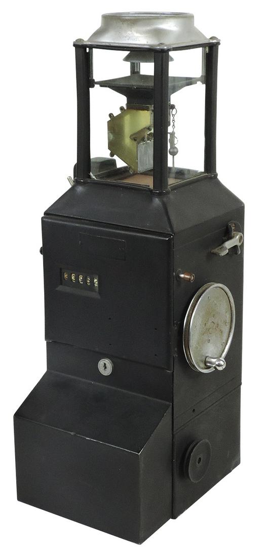 Transit Fare Box, pressed steel trolley or bus, electric w/o cord or key, later paint, 23.5"H. (1 of 2)