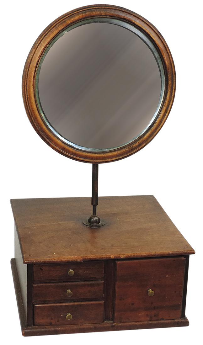 Shaving Stand, Regency Period mahogany w/round beveled mirror & 4 drawers, Good+ cond w/corner (1 of 1)