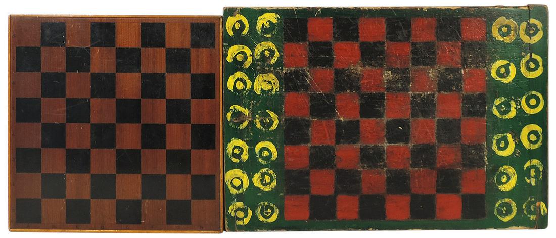 Folk Art Checker Boards (2), hand-painted wood, 1 on pine kitchen breadboard w/colorful graphics, (1 of 1)