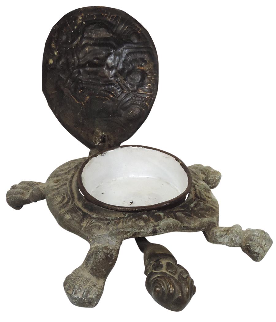 Victorian Turtle Spittoon, cast iron w/embossed back that raises when head is pressed, orig enameled (1 of 1)