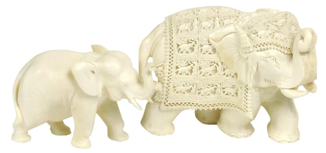 Oriental Arts (2), carved elephants, 1 w/Japan paper label & other likely India or China, Exc cond, (1 of 1)